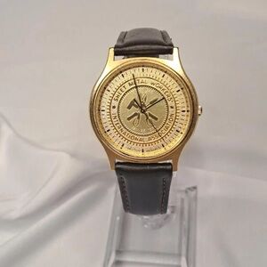 Gold and Black Watch with Leather Strap